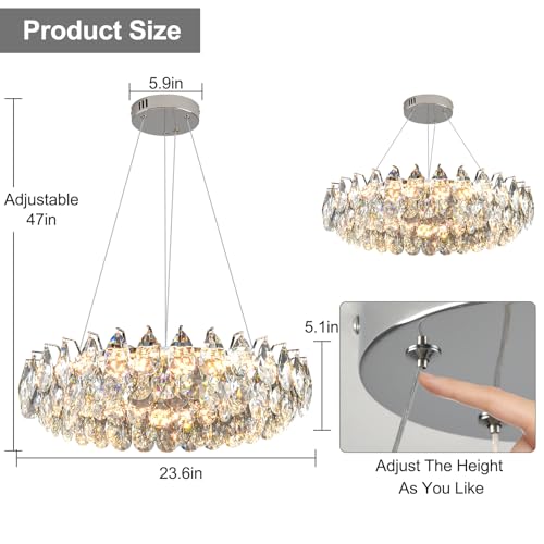 Modern Round Crystal Chandelier 24 Inch Chrome Dimmable LED Crystal Ring Chandelier 4