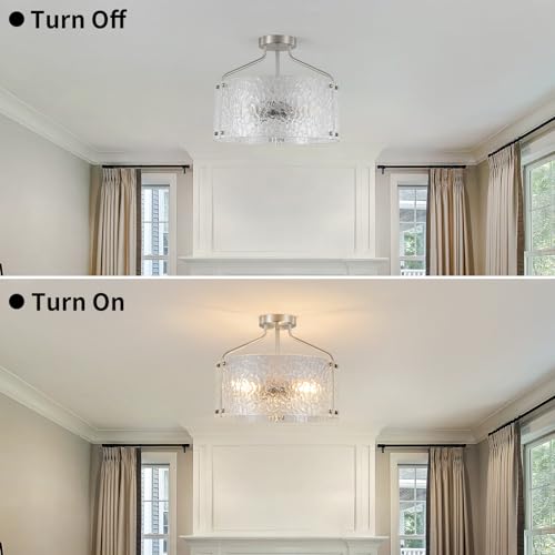 Semi Flush Mount Ceiling Light Fixture Glass Drum Chandelier Entryway Light Fixture 16''Brushed Nickel Flush Mount Ceiling Lights 3