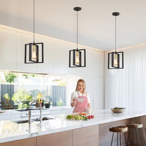 Set of 3 Rotatable Metal Frame Kitchen Island Pendant Lights (3 Count)
