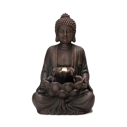 Zen Style Meditating Buddha Statue Fountain Polyresin Outdoor Decoration with Pump and LED Light