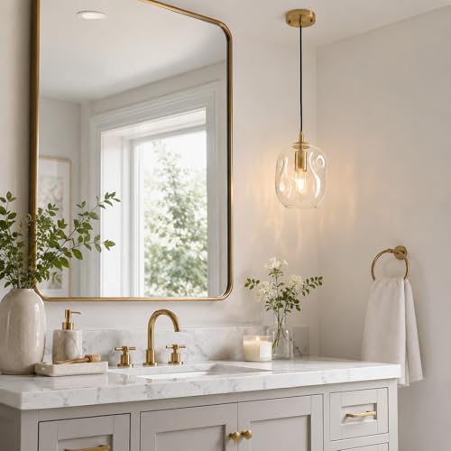 Gold Pendant Lights Kitchen Island Modern Organic Blown Globe Glass Light