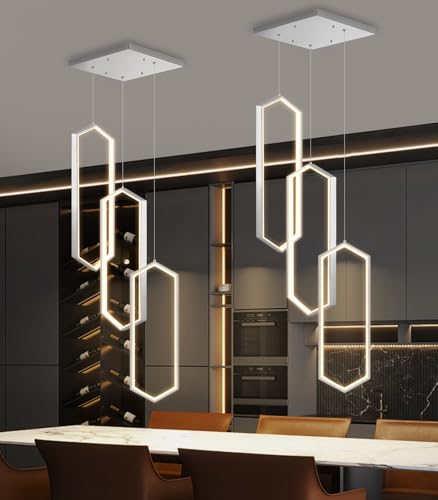 3 Rings Dimmable Pendant Lighting Adjust LED Chandelier Ceiling Light Fixtures for Kitchen Island Dining Room Living Room Bedroom Silver