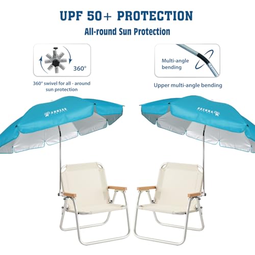 Chair Umbrella with Universal Clamp Adjustable 47 inches and 360° Swivel & UPF 50+ Protection Portable Sun Umbrella (2 Count)