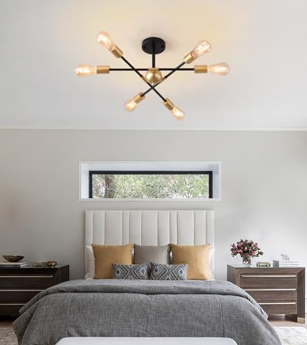 Modern Semi Flush Mount Ceiling Light Fixture Black and Gold Close to Ceiling Light 6