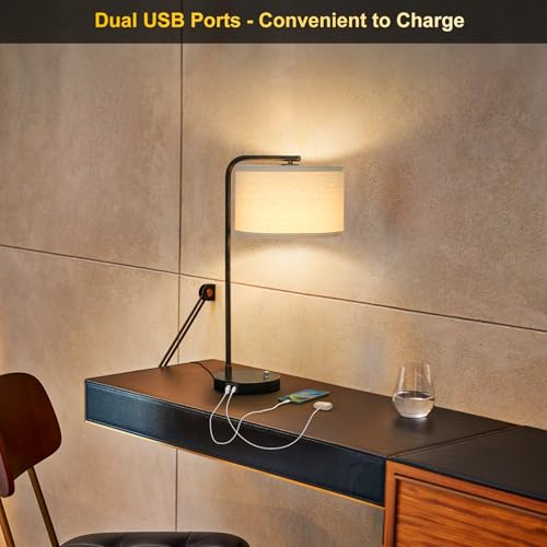 25" Tall Bedside Table Lamp with USB C+A Ports