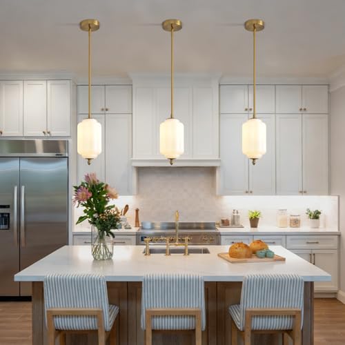 Vintage Milk Glass Pendant Lights 1 Pack 5.5 Inch Mid Century Brass Hanging Ceiling Light