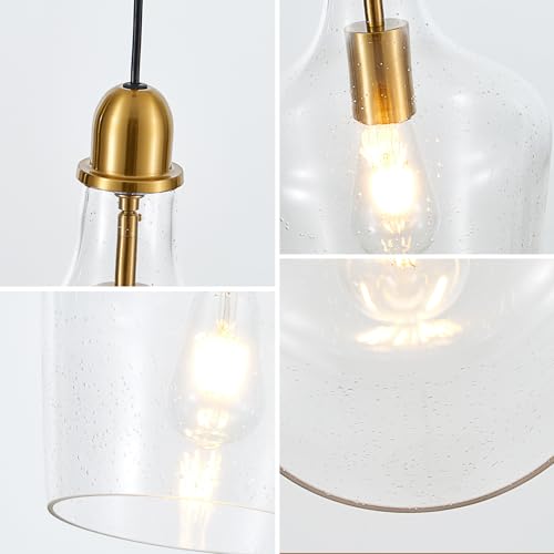 9” Seeded Glass Pendant Light Modern Brass 1 Light Single Dome Bubble Pendant Lighting Fixtures for Kitchen Island Dining Room Hallway