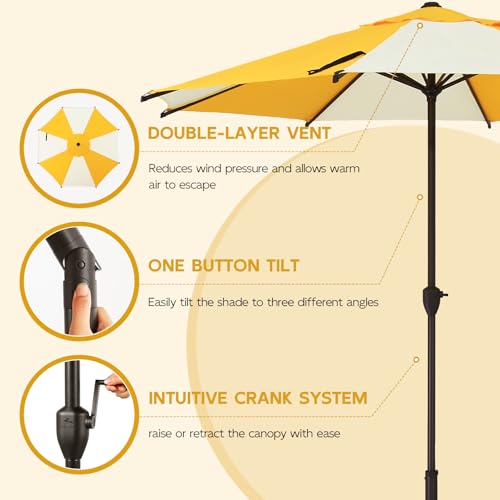 9FT Lyon Outdoor Patio Umbrella Outdoor Table Umbrella with Crank Market Umbrella 8 Sturdy Ribs UV Protection Waterproof and Push Button Tilt for Garden Deck Backyard Pool