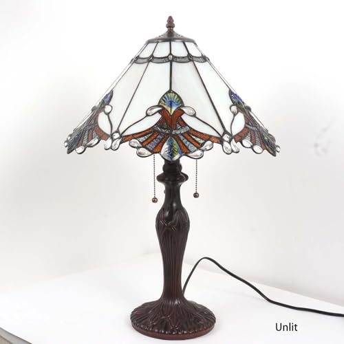 L10025 Baroque Tiffany Style Stained Glass Table Lamp with 17 inches Wide Handmade Lampshade for Bedside Bedroom Living Room