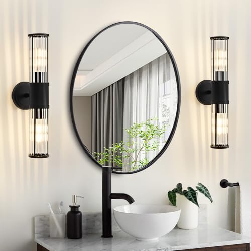 Hardwired Black Bathroom Vanity Light Glass Rod Wall Sconce