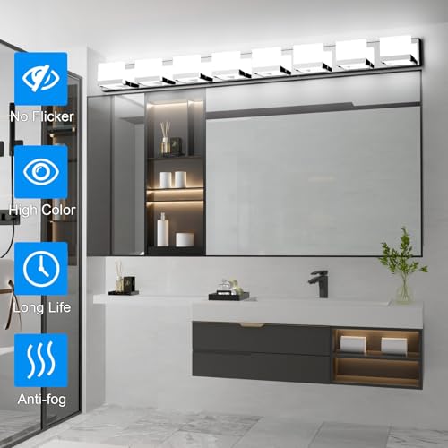 8 Lights Modern LED Chrome Vanity Light for Bathroom Wall Light Up and Down LED Bathroom Light Fixtures Over Mirror