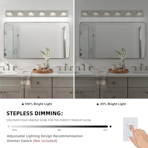 6 Light Nickel Bathroom Vanity Light Over Mirror