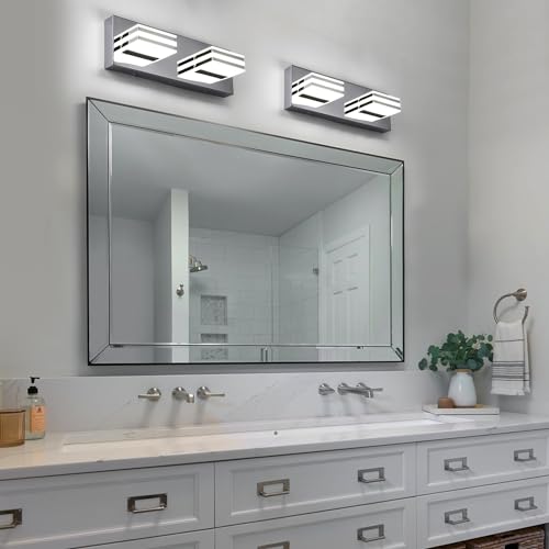 LED Vanity Light Bar 2 light Bathroom Mirror Light Fixtures Modern 12W Bath Lamps Over Mirror 14 Inch Bathroom Wall Lighting Fixtures Chrome Restroom Lights Fixtures over Sink Acrylic Vanity Sconces