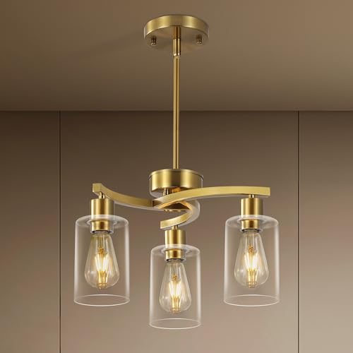 3 Light Brushed Gold Chandelier for Dining Room