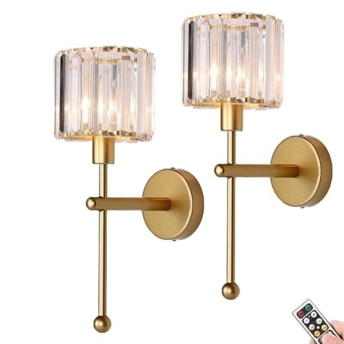 Modern Glass Crystal Wall Sconces Battery Operated Set of 2