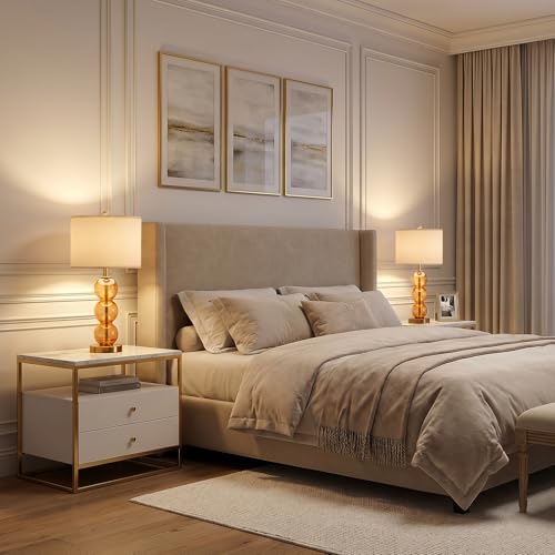 25" Amber Glass Table Lamps for Living Room (2 Count)