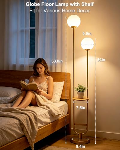 Globe Floor Lamp Dimmable Mid Century Gold Standing Tall Lamp with 3000K Bulbs Included Vintage Tall Lamp with 5Lbs Heavy Base for Lving Room (2 Count)
