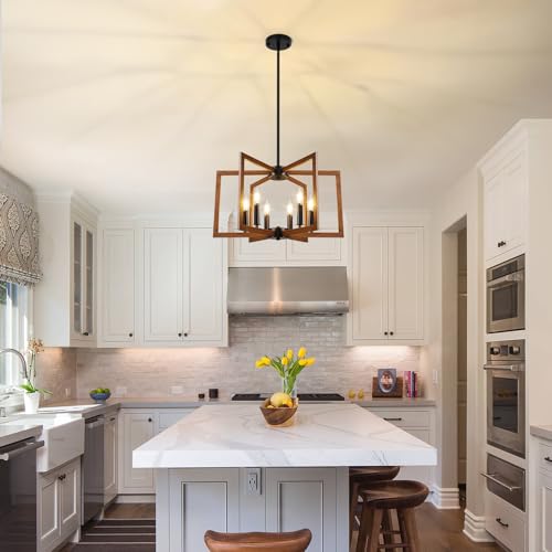 20" 62" Height Adjustable Wood Grain Kitchen Chandelier for Dining Room
