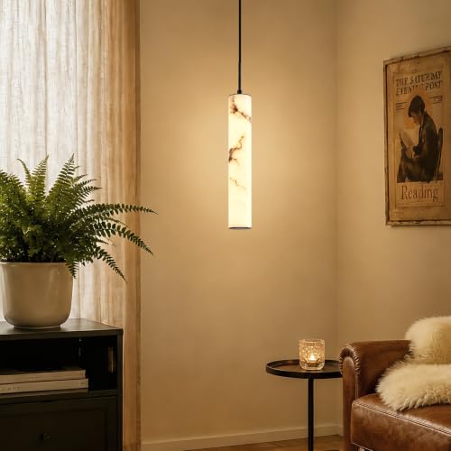 Black Natural Alabaster Long Tube Kitchen Island Pendant Lights (2 Count)
