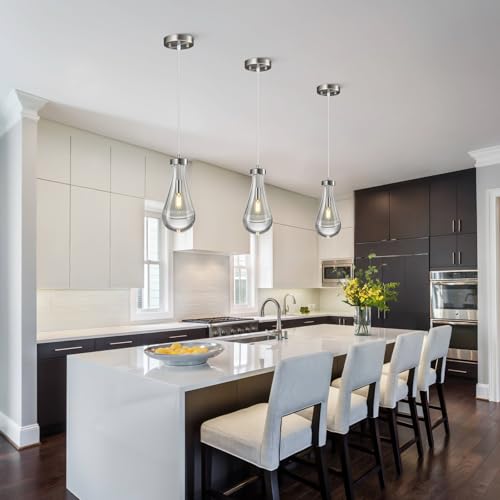 Raindrop Pendant Lights Kitchen Island Teardrop Nickel Hanging Light Fixtures Clear Solid Glass Pendant Light Modern Chandeliers for Dining Room Porch Corridor Living Room