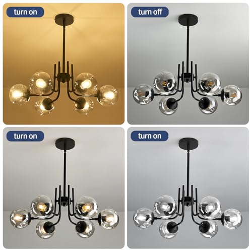 6 Light Glass Globe Sputnik Chandeliers Modern Matte Black Ceiling Light Fixture Semi Flush Mount Ceiling lamp for Living Room Dining Room Farmhouse Bedroom Kitchen