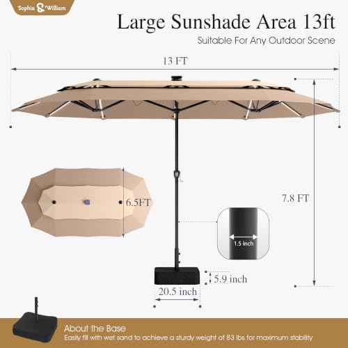 13ft 2Tier Patio Umbrella with Solar Lights&Base
