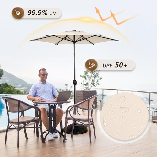 7.5FT Lyon Outdoor Patio Umbrella Outdoor Table Umbrella with Push Button Tilt and Crank Market Umbrella 6 Sturdy Ribs UV Protection Waterproof for Garden Deck Backyard Pool Beige
