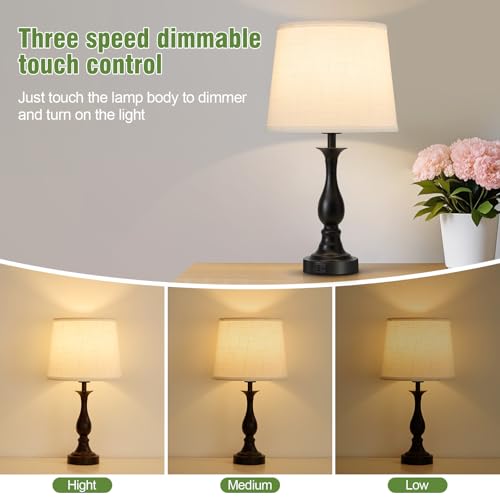 Bedside Table Lamp Touch Control Bedroom Lamps with USB A + C Charging Port 3 Way Dimmable Touch Lamps for Nightstand Living Room Bedroom Dorm Home Office Reading (2 Count)