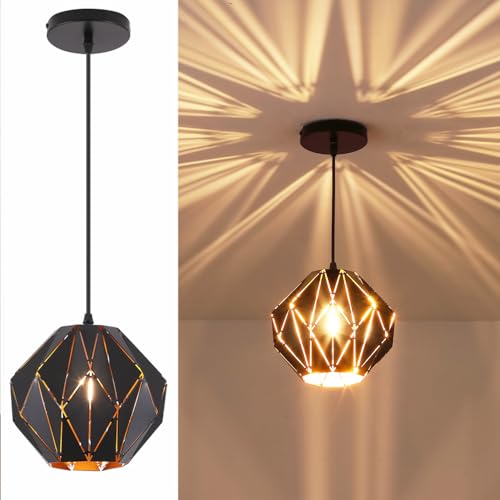 Pendant Light Industrial Vintage Pendant Lamp Retro Farmhouse Ceiling Hanging Light Fixture Black Metal Creative Geometric Diamond Shade Pendant Lighting for Kitchen Island (38.4 Ounce)