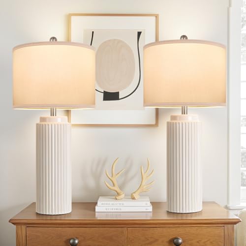 28" Cream Ceramic Table Lamps Set of 2 (2 Count)