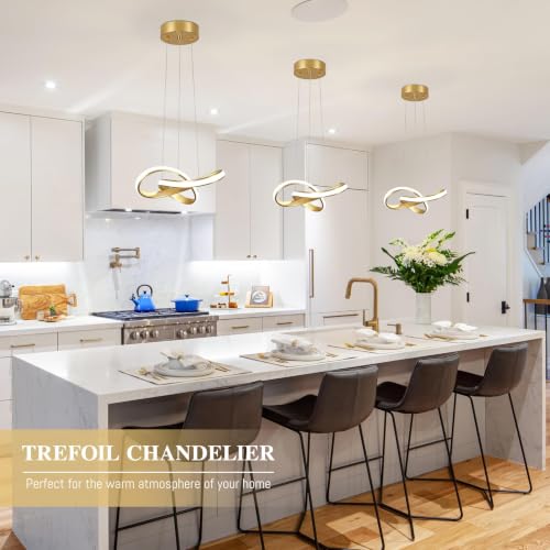 LED Chandelier Modern Pendant Light Fixture 2 Pack Simple Irregular Streamline Ring Light Gold with 4500K and 59" Height Adjustable Hanging Lamp for Kitchen Island Hallway Foyer Corridor