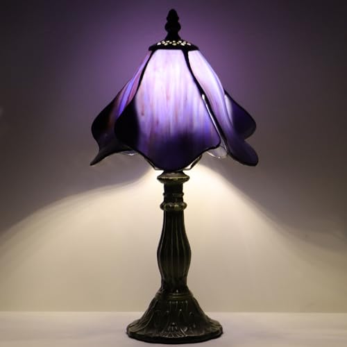 Small Tiffany Table Lamp Purple Morning Glory Style W8H14.5 Inch