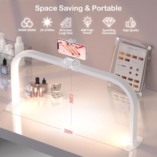 Upgrade Large Half Moon Light for Nail Desk with Phone Holder for Nail Lamp
