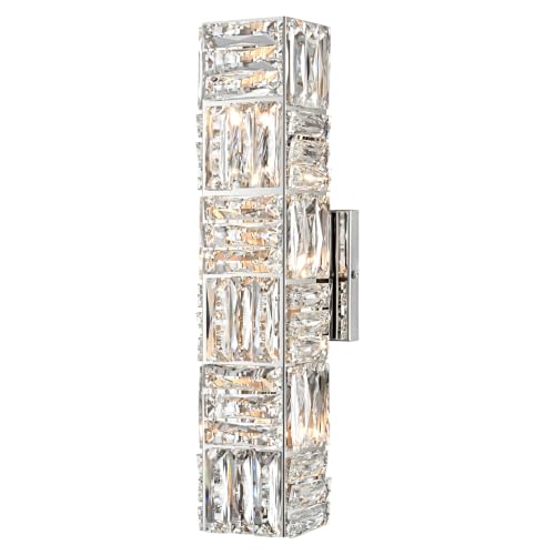 18 Inch Modern Chrome Crystal Wall Sconce