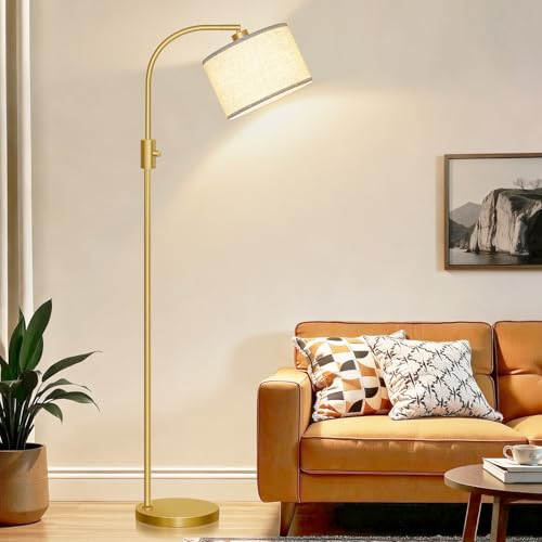 Upgraded Modern Arc Dimmable Tall Standing Floor Lamp with Linen Shade