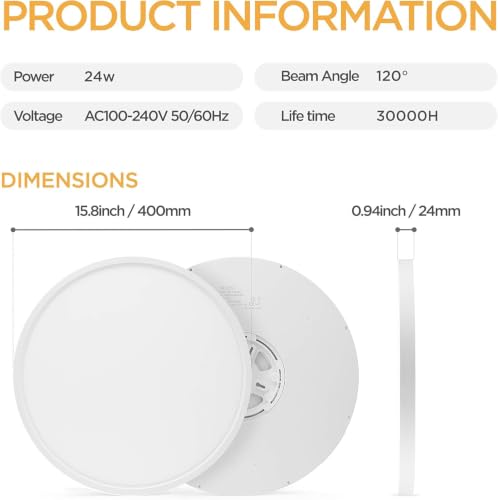 6 Pack 15.8" LED Flush Mount Ceiling Light Fixture (6 Count)