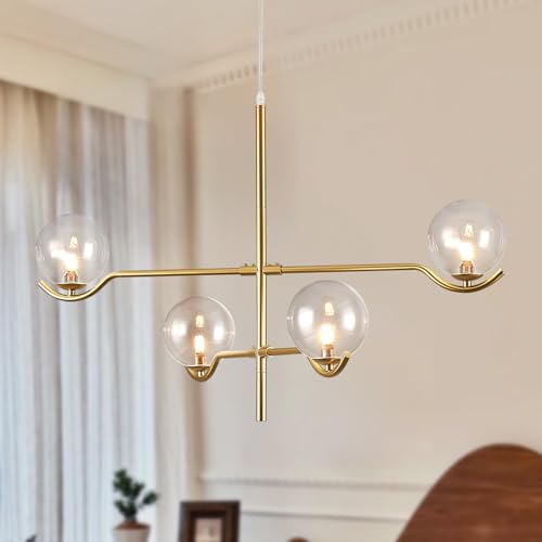 Modern 31" 4 Light Gold Sputnik Chandelier with Clear Glass Globe