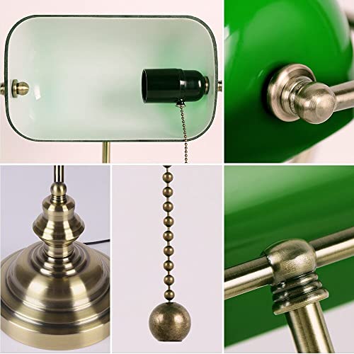 Glass Bankers Desk Lamp with Pull Chain Switch Plug in Fixture