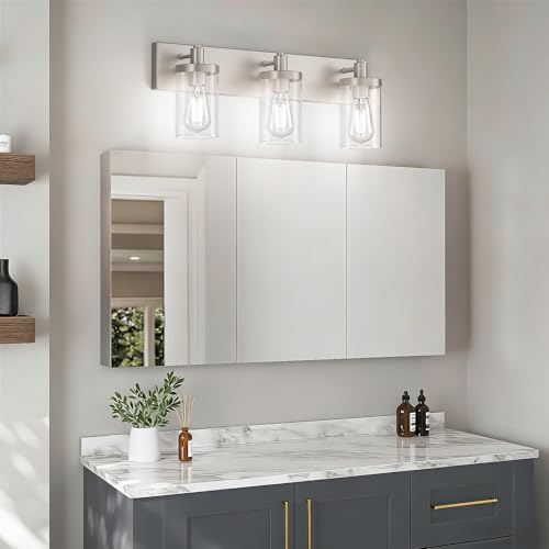 Brushed Nickel Bathroom Light Fixtures 3 Lights Vanity Light for Bathroom Lighting Fixtures Over Mirror