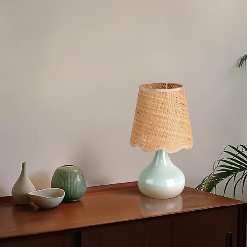 Light Blue Boho Small Table Lamp for Small Spaces