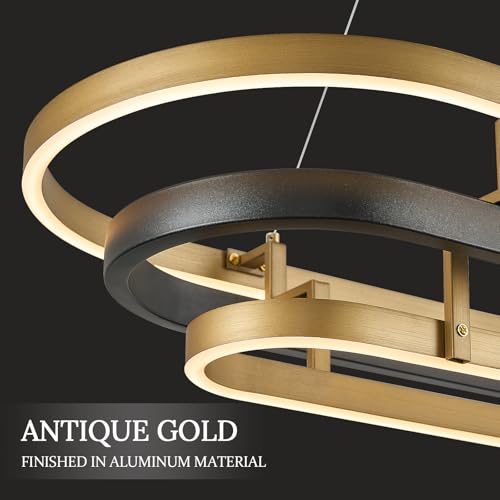 3 Ring LED Chandelier Modern Chandeliers Black Gold Brass Dimmable 39''