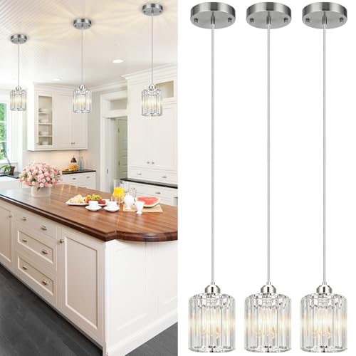 3 Pack Pendant Lights Kitchen Island Brushed Nickel Pendant Light