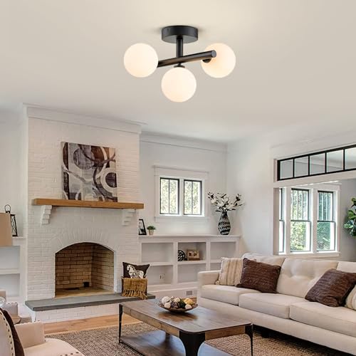 3 Light Semi Flush Mount Ceiling Light Frosted Globe (3 Count)
