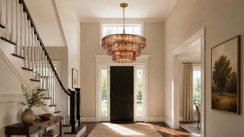 26 Inch Modern Round Amber Crystal Glass Chandelier