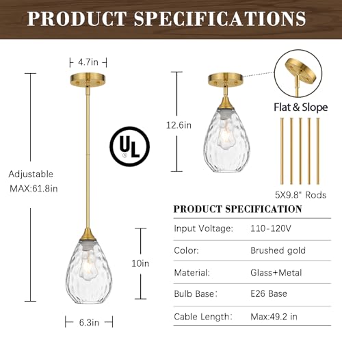 Brushed Gold Pendant Lights Kitchen Island 2 Pack (2 Count)
