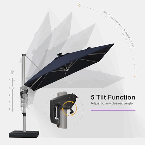 Patio Umbrella with Base 10' X 10' Solar LED Light