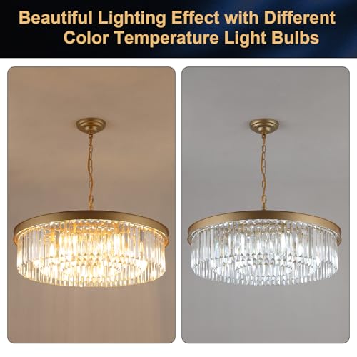 Gold Crystal Chandeliers 30" Modern Round Chandelier Luxury Light Fixture