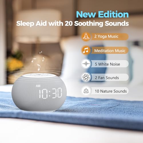 Auto Dimmable Sound Machine Alarm Clock with 20 Sounds&Night Light