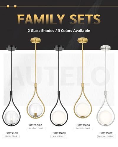1 Light 8 Inch Glass Brushed Gold Pendant Lights Kitchen Island