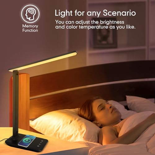 LED Desk Lamp with 15W Wireless Charger & USB Port
